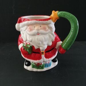 Pier 1 Santa Claus Mug Hand Painted Earthenware 16 Ounce Coffee Tea Holiday Mug